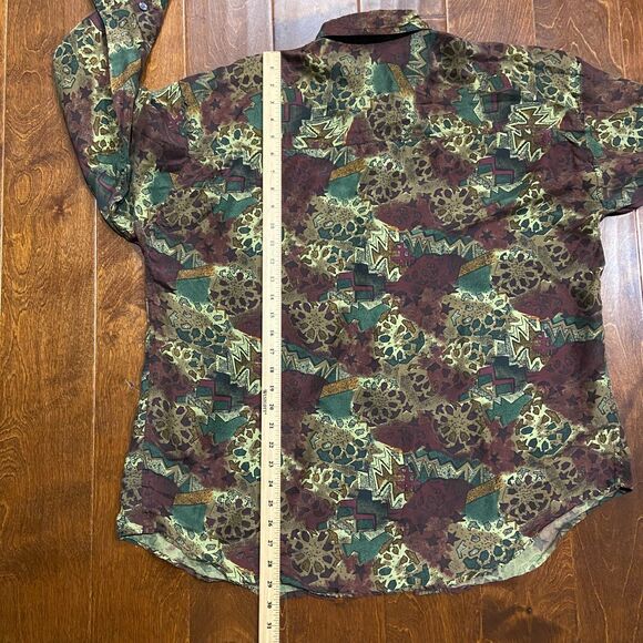 Chiamare Vintage Abstract Geometric Multicolor Silk Button Down Shirt Men's L - Picture 9 of 9